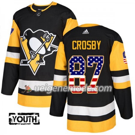 Kinder Eishockey Pittsburgh Penguins Trikot Sidney Crosby 87 Adidas 2017-2018 Schwarz USA Flag Fashion Authentic